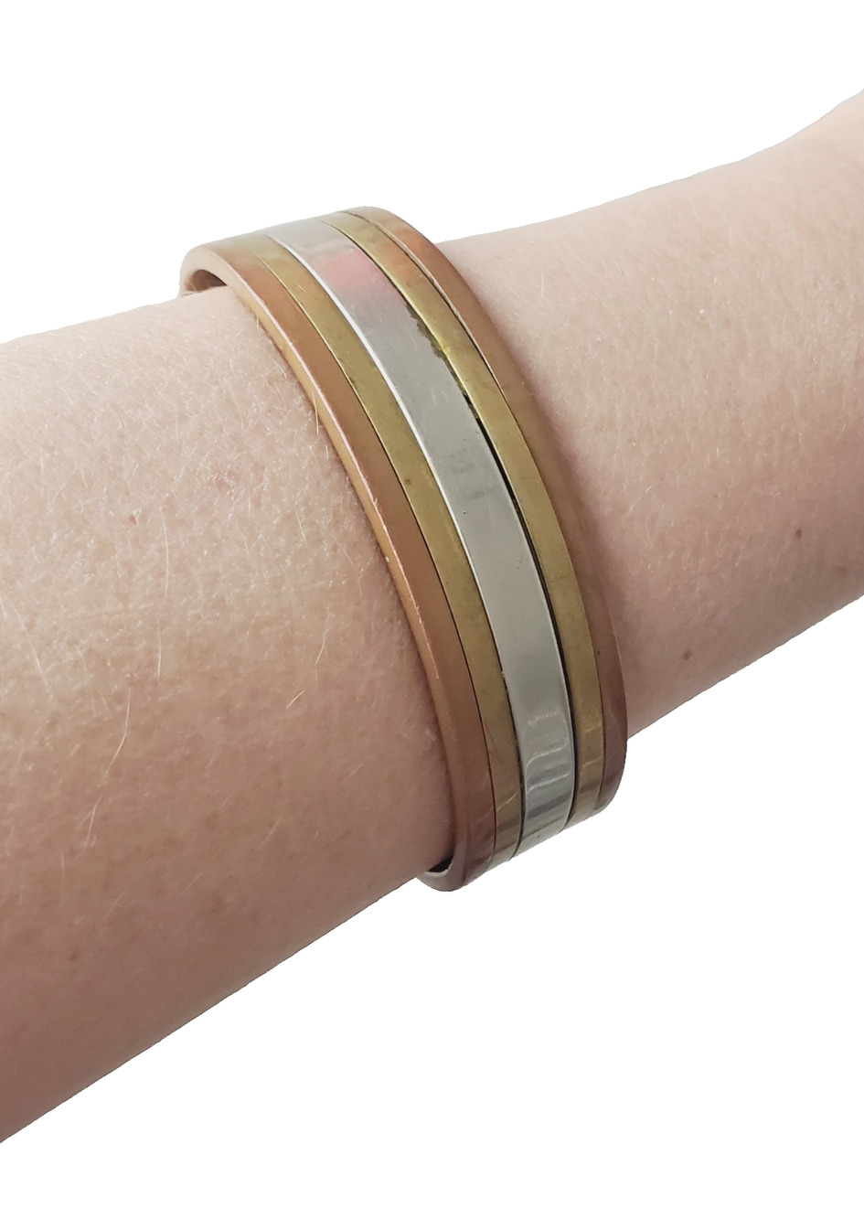Vintage Mexico Alpaca Silver Brass Copper Cuff Bracelet Handmade Thick Collect
